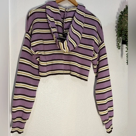 Kendall & Kylie Cropped Striped Double Zipper Hooded Sweater Size S - Picture 4 of 7
